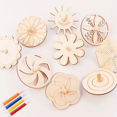 10-Piece Wooden Animal Spinning Tops - Fun for Kids & Adults!