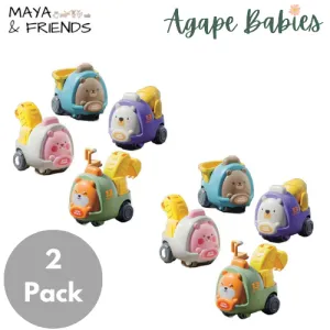 [2 Pack] Maya & Friends Cute Animal Toy Construction Vehicles (4pcs)