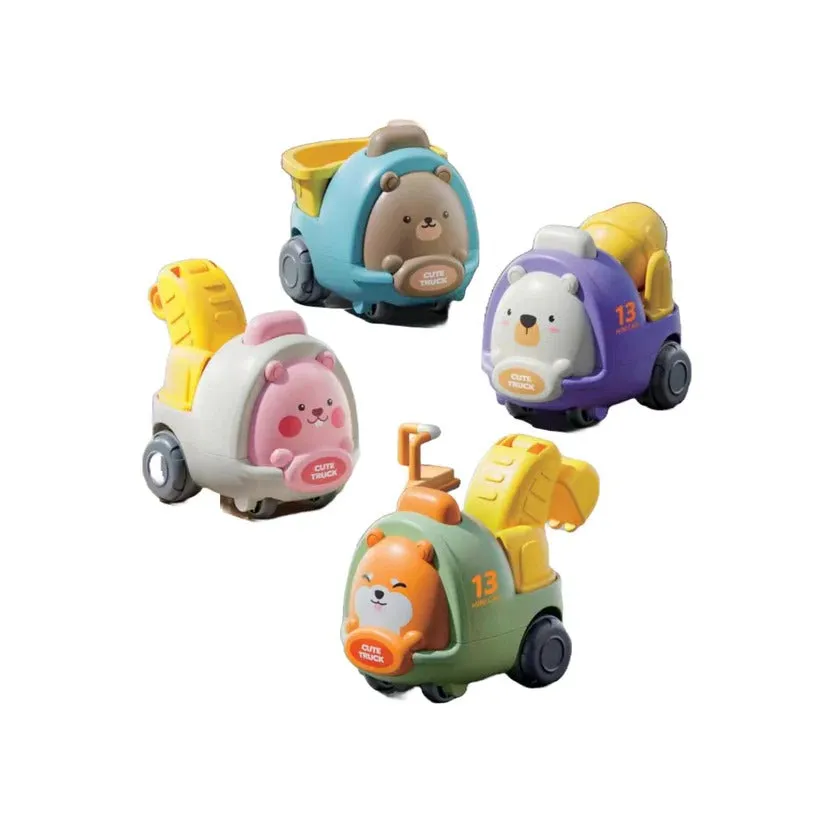 [2 Pack] Maya & Friends Cute Animal Toy Construction Vehicles (4pcs)