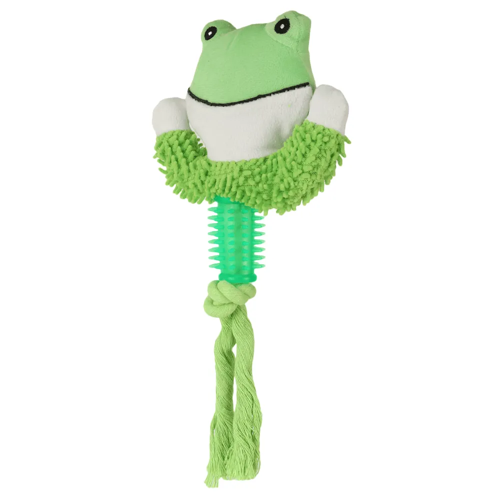 Basil Animal Shaped Plush Toy with Chew Rope & TPR for Dogs (Green)