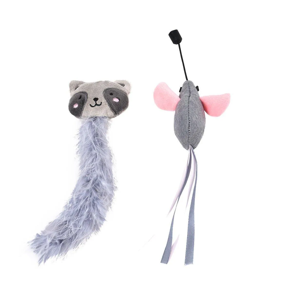 Cat Wand Teaser Toy - 3 Piece - Feather / Mouse / Cat Head