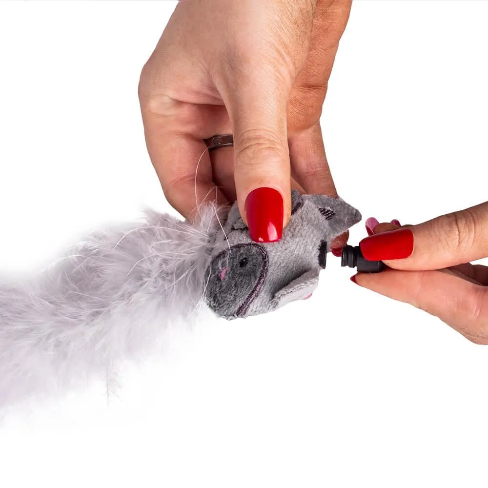 Cat Wand Teaser Toy - 3 Piece - Feather / Mouse / Cat Head