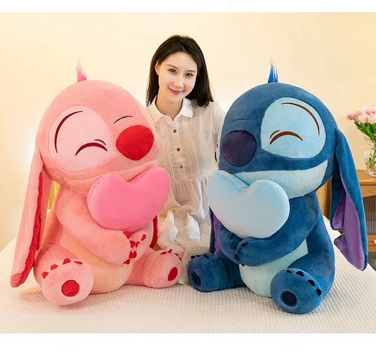 Disney Kawaii Lilo and Stitch Plush Toy | Pink Cherry Blossom Anime Stuffed Plushie, Soft Gift for Kids