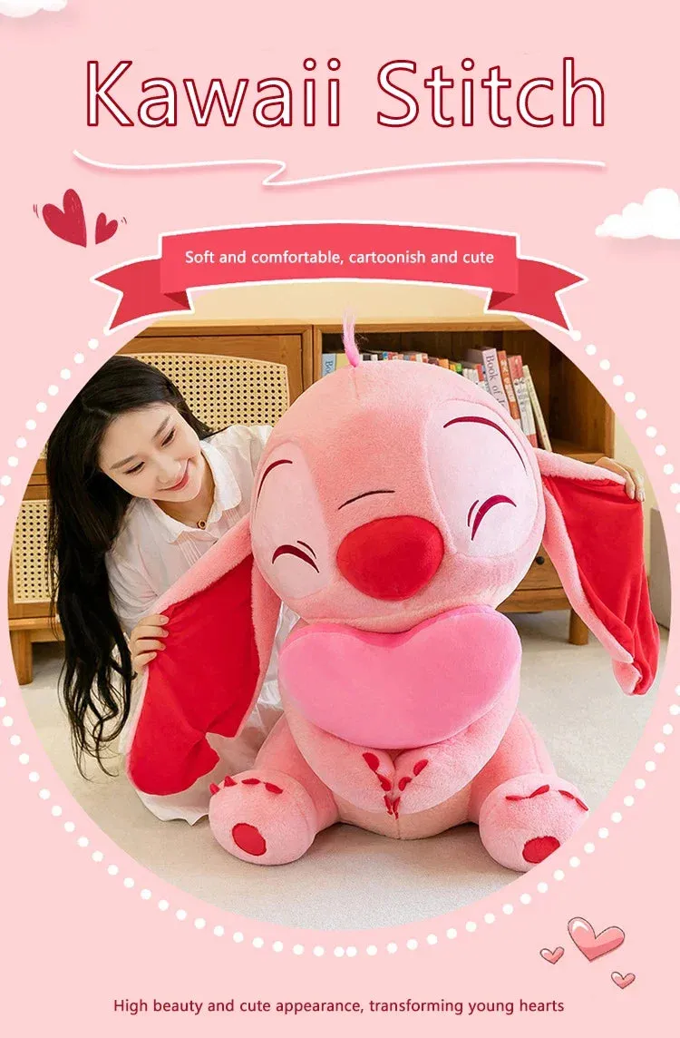 Disney Kawaii Lilo and Stitch Plush Toy | Pink Cherry Blossom Anime Stuffed Plushie, Soft Gift for Kids