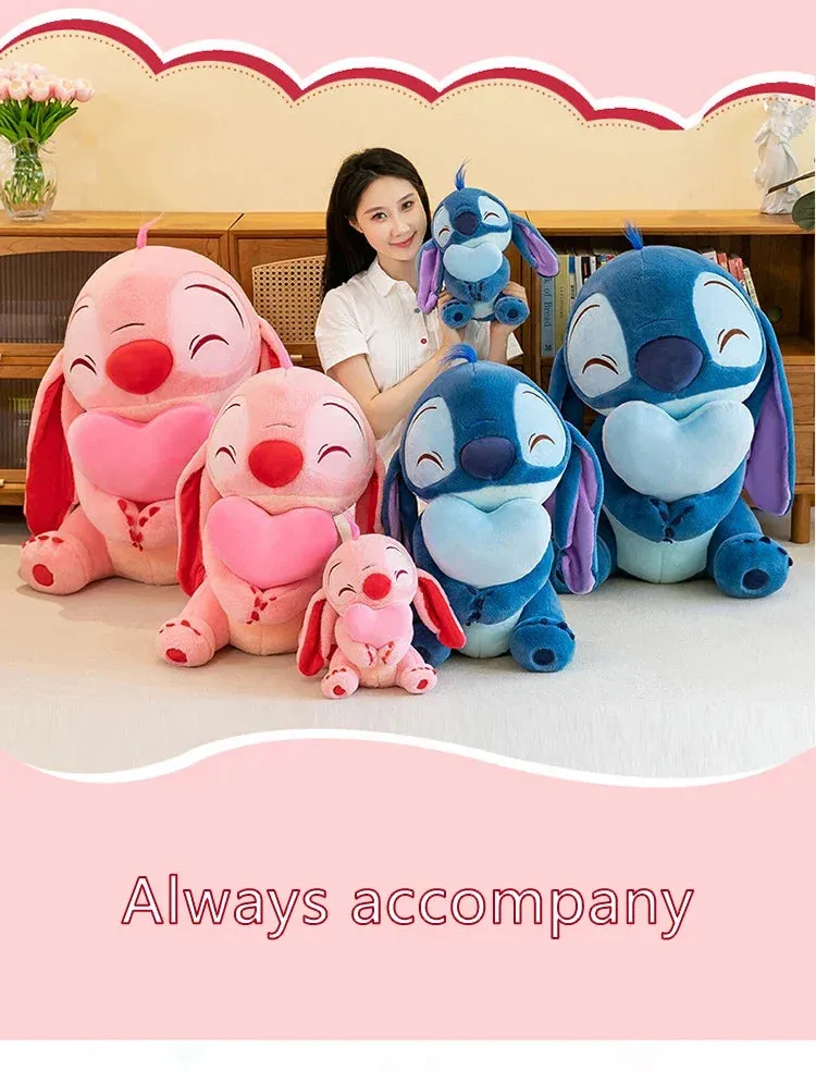 Disney Kawaii Lilo and Stitch Plush Toy | Pink Cherry Blossom Anime Stuffed Plushie, Soft Gift for Kids