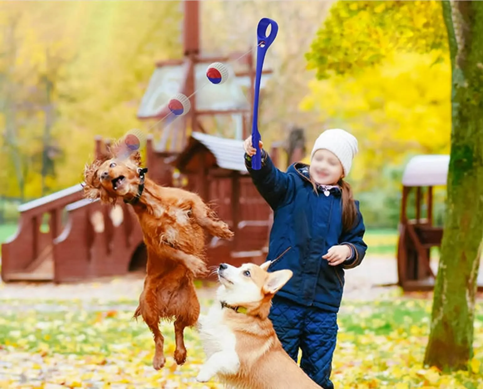 Dog Ball Launcher Thrower Set With Multipurpose Chew Ball