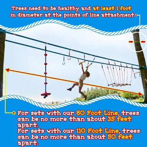 Double Slackline Obstacle Course - 110 Ft Line - Ninja Warrior Course with Monkey Bars - Ninja Slackline for Kids - Patented Double Line Design (110' Ultimate Warrior Set, with Rickety Bridge)