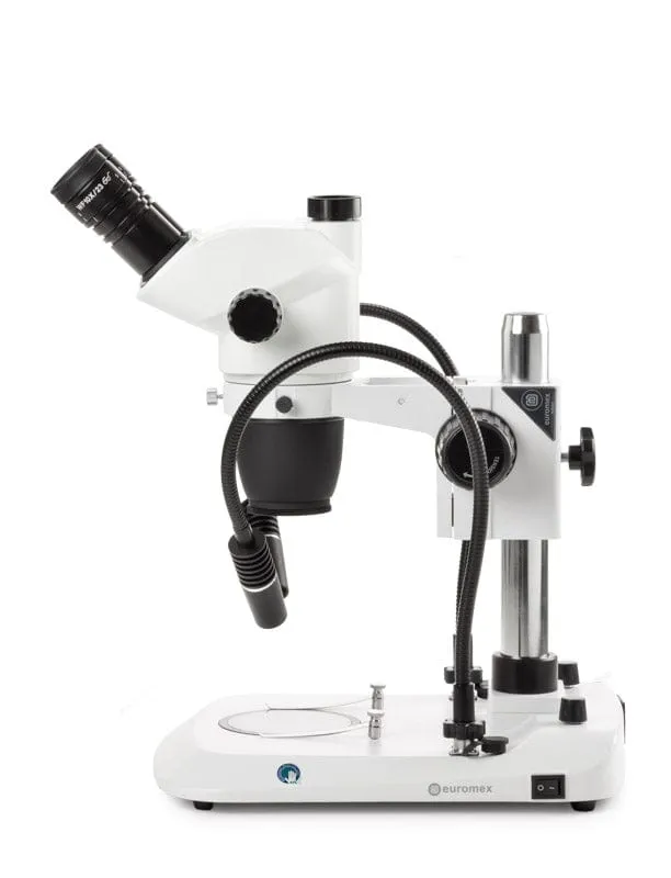 Euromex Trinocular High-Precision Stereo Zoom Microscope NexiusZoom EVO 6.5X-55X Magnification - Pillar Stand, 3W LED Gooseneck, Incident, & Transmitted Illumination