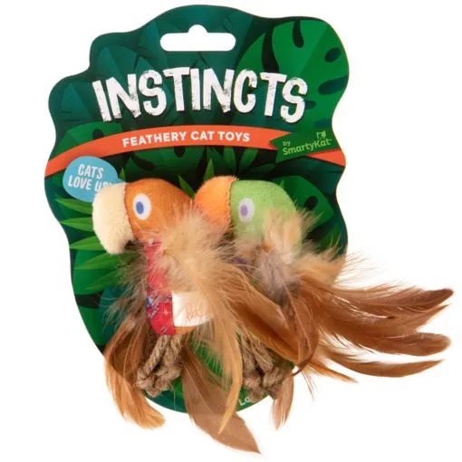 INSTINCTS 2 PK. LOVE MATES FEATHERY HAPPYNIP SILVERVINE & CATNIP BIRD