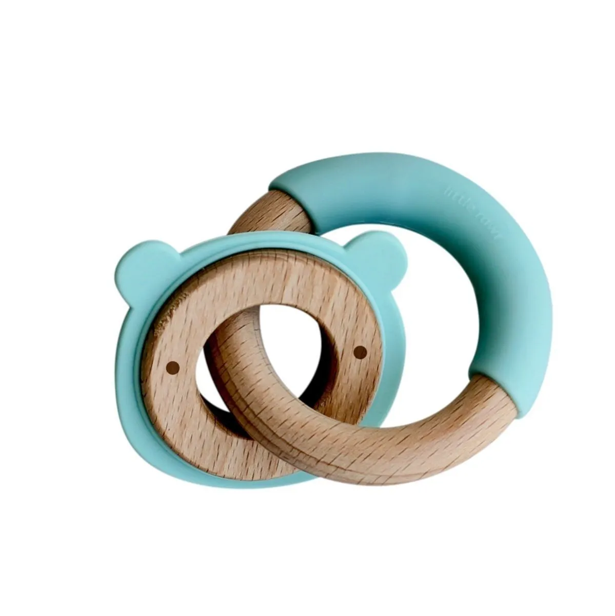 Little Rawr Wood   Silicone Disc & Ring Teether- Bear Blue