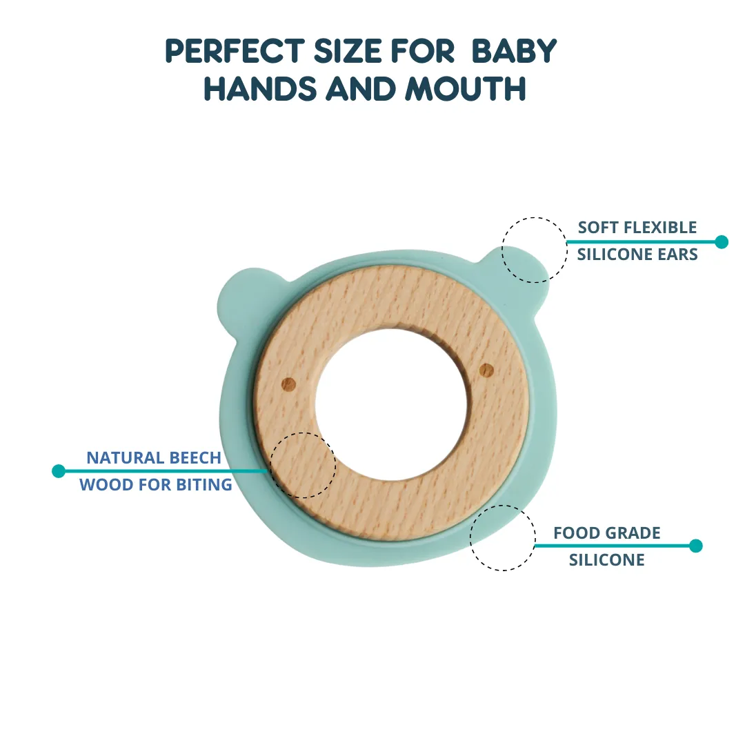 Little Rawr Wood   Silicone Disc Teether- Bear Blue