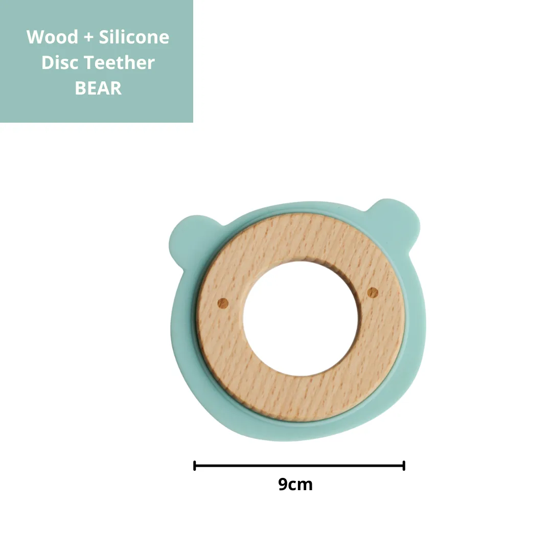 Little Rawr Wood   Silicone Disc Teether- Bear Blue