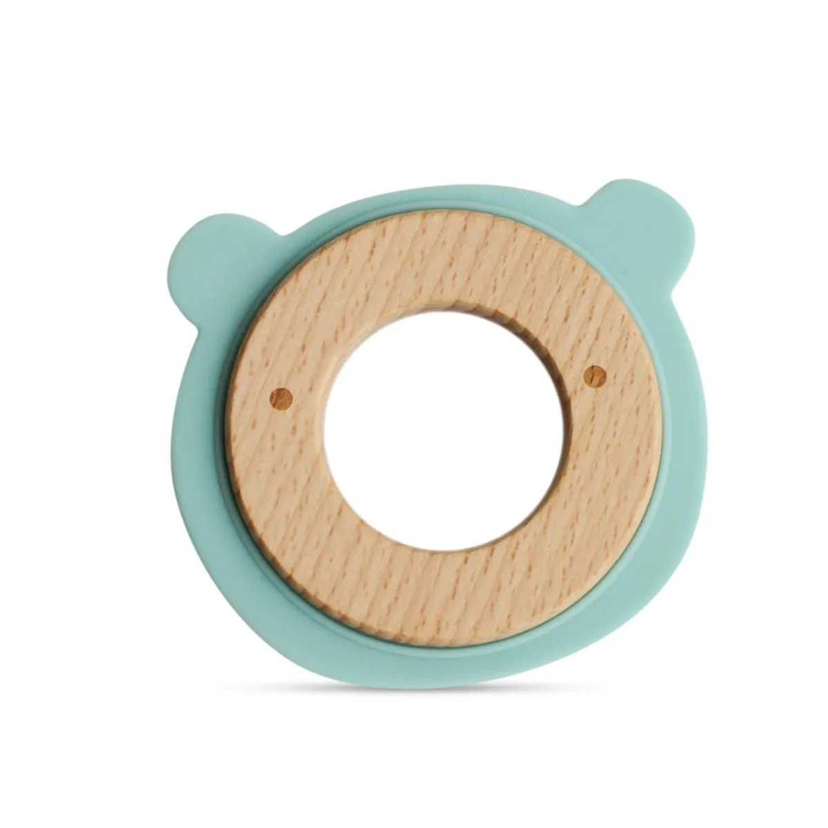 Little Rawr Wood   Silicone Disc Teether- Bear Blue