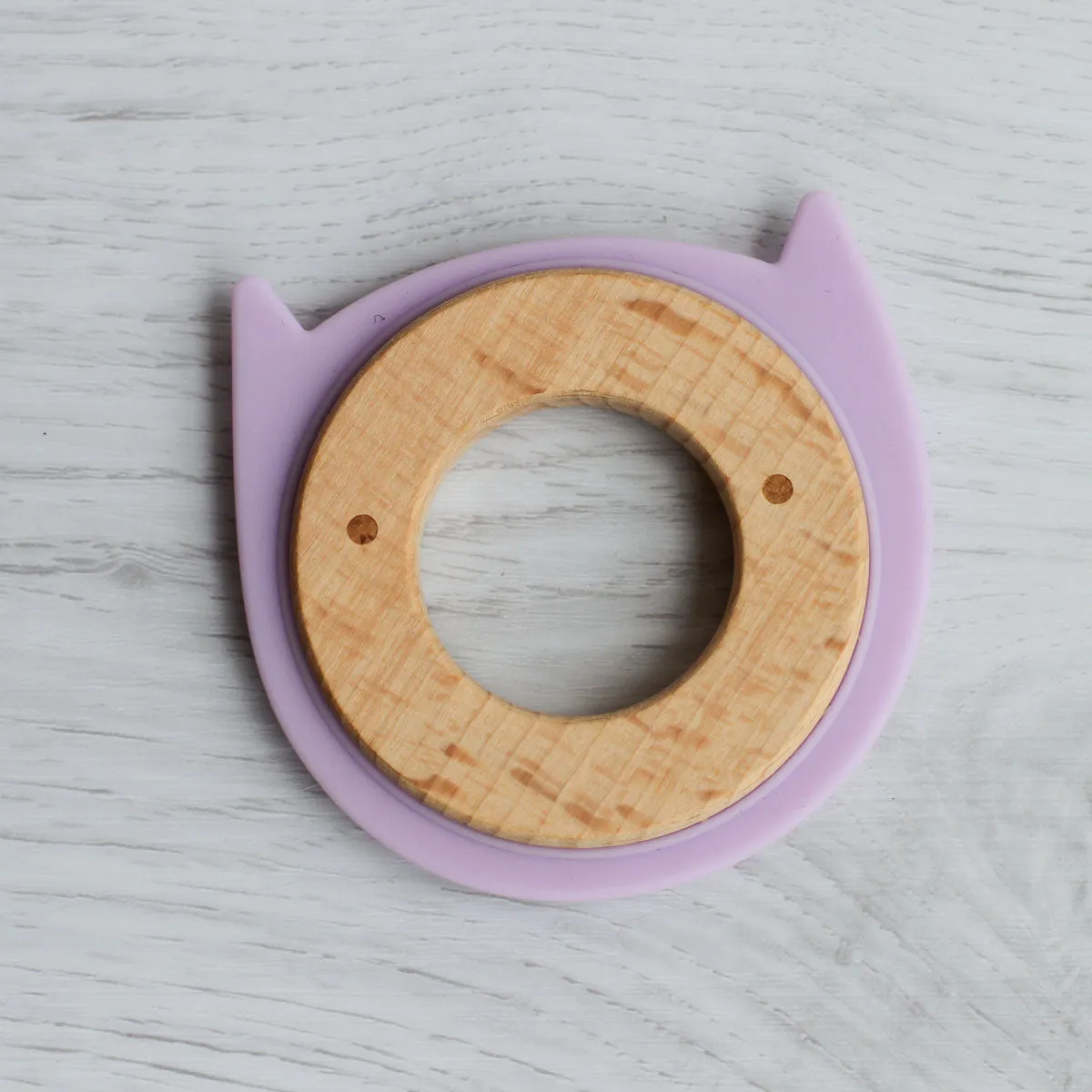 Little Rawr Wood   Silicone Disc Teether- Kitty(Purple)