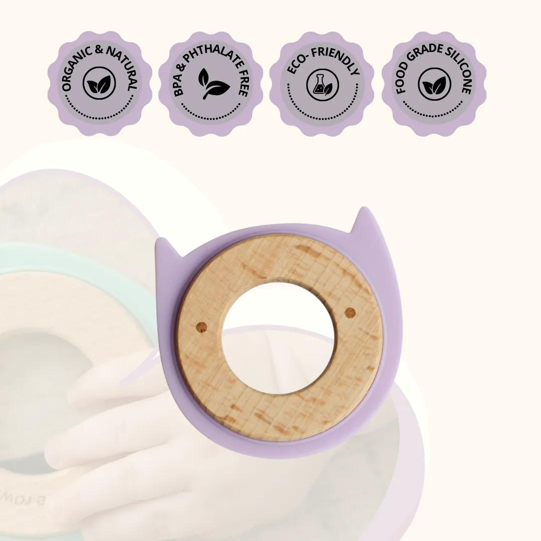 Little Rawr Wood   Silicone Disc Teether- Kitty(Purple)