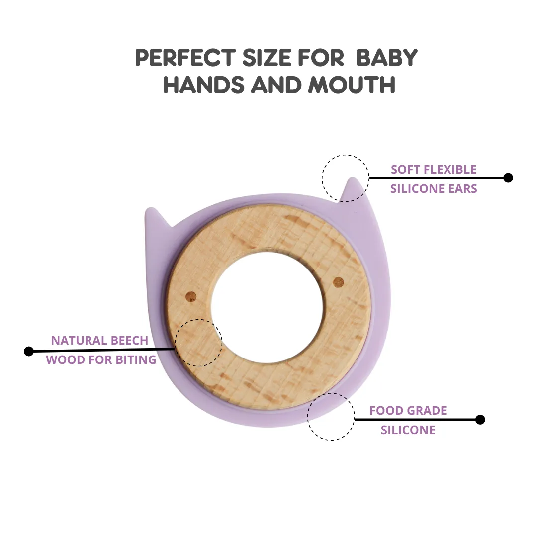 Little Rawr Wood   Silicone Disc Teether- Kitty(Purple)