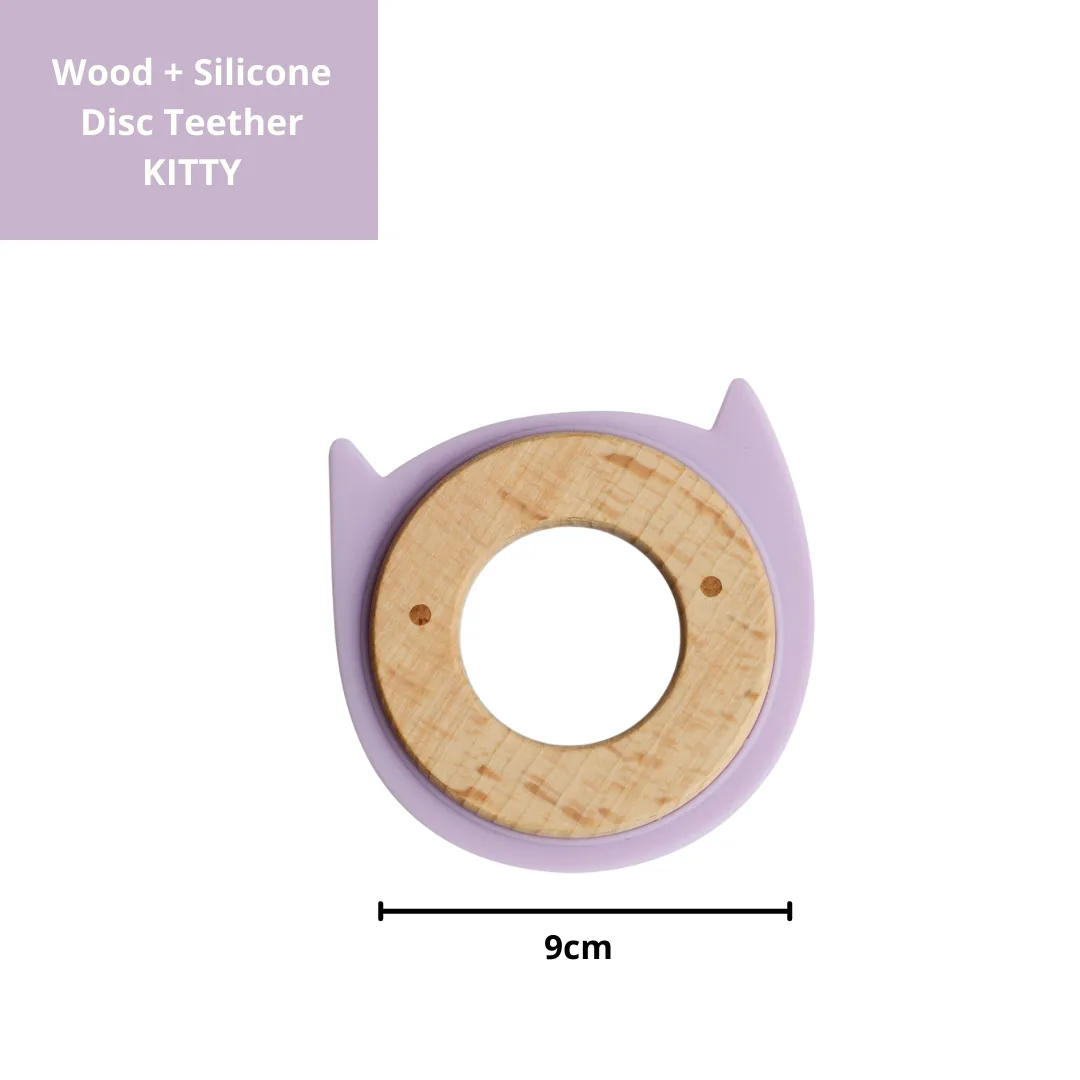 Little Rawr Wood   Silicone Disc Teether- Kitty(Purple)