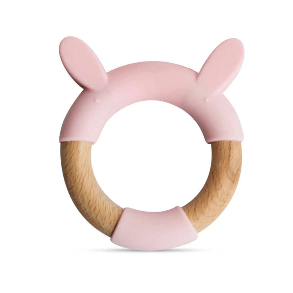 Little Rawr Wood   Silicone Teether Ring- Rabbit(Pink)