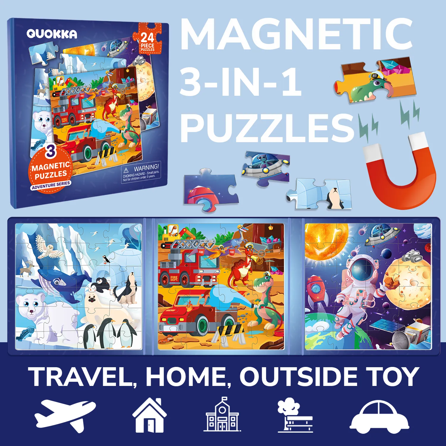 Magnetic Book 3x24 Pcs Puzzles for Kids | Space, Animals