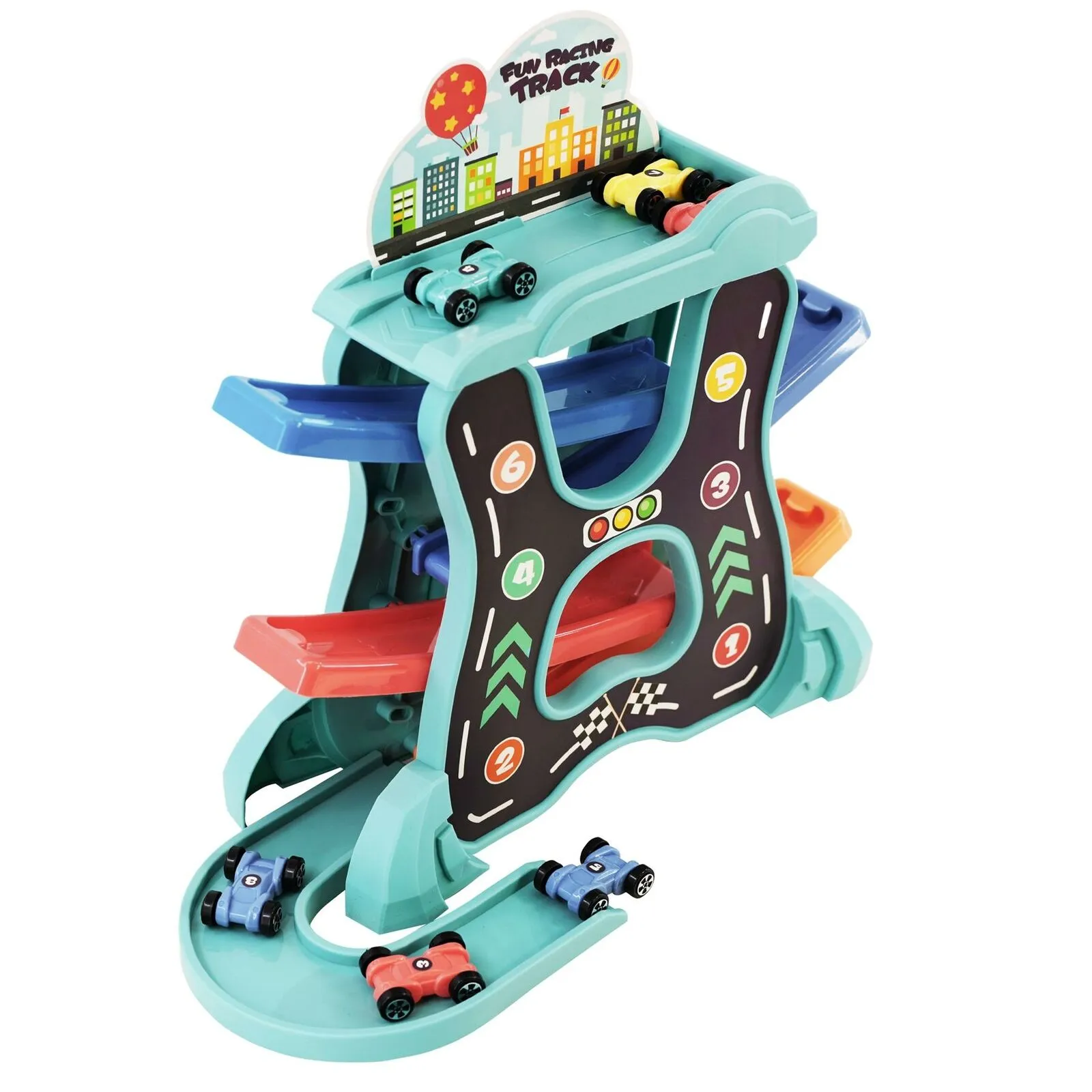 Manual Fun Racing Track Set With 6 Mini Cars