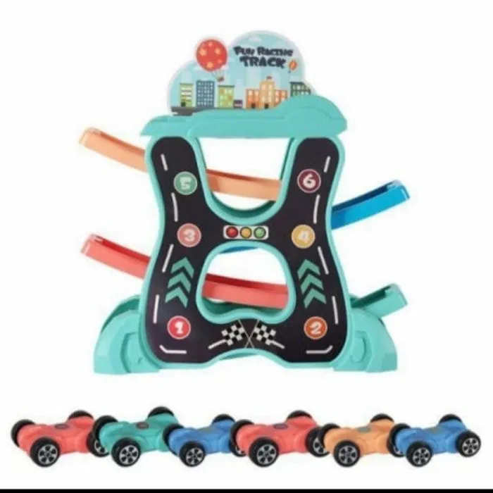 Manual Fun Racing Track Set With 6 Mini Cars