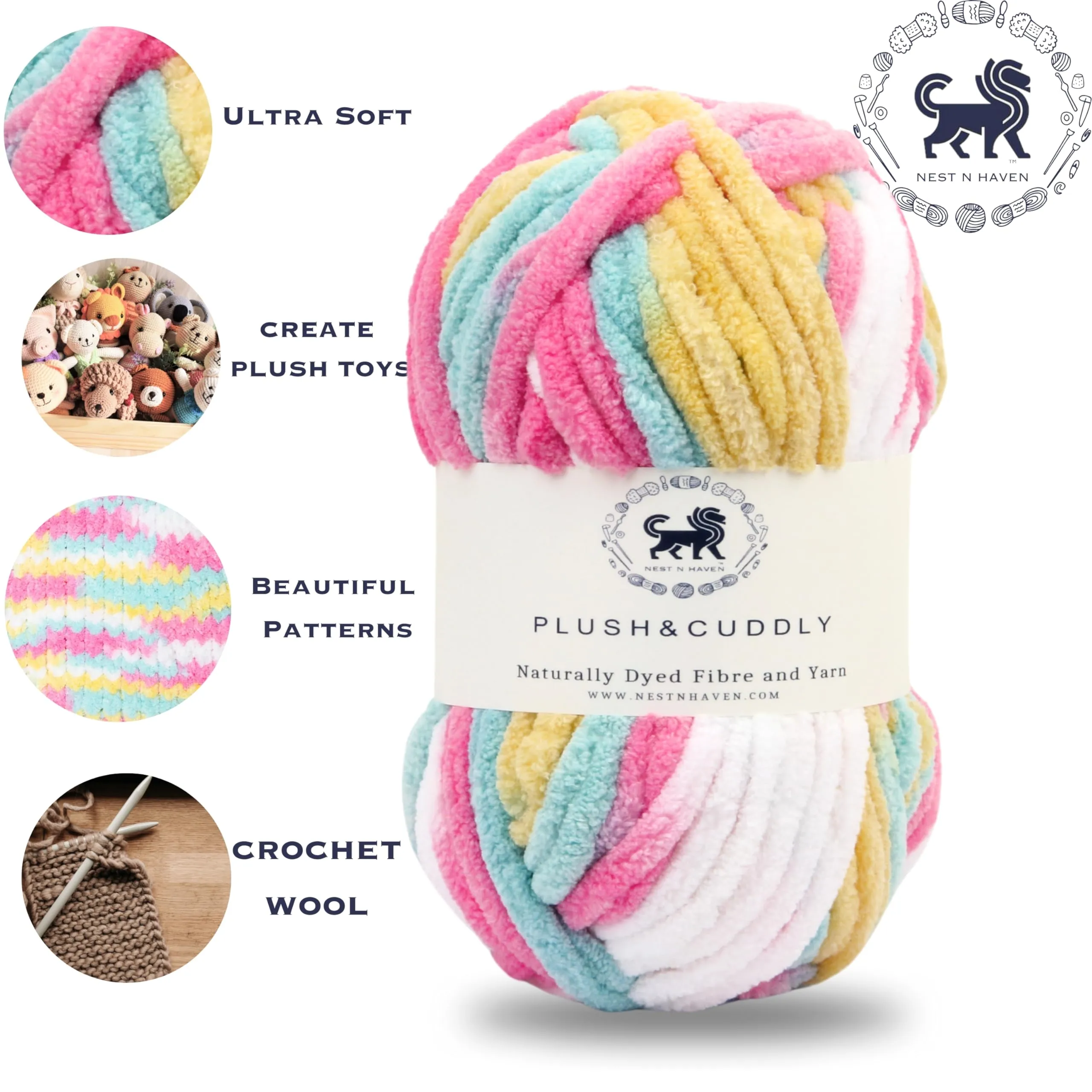 NESTNHAVEN, Wool, Plush & Cuddly, Chenille Yarn Supersoft Knitting Wool Ball, (1 Ball/100 Gram Each) Multi Colour Ball Suitable for Craft, Babywear, Baby Blankets, 5 Bulky, Shade no - NNHB008