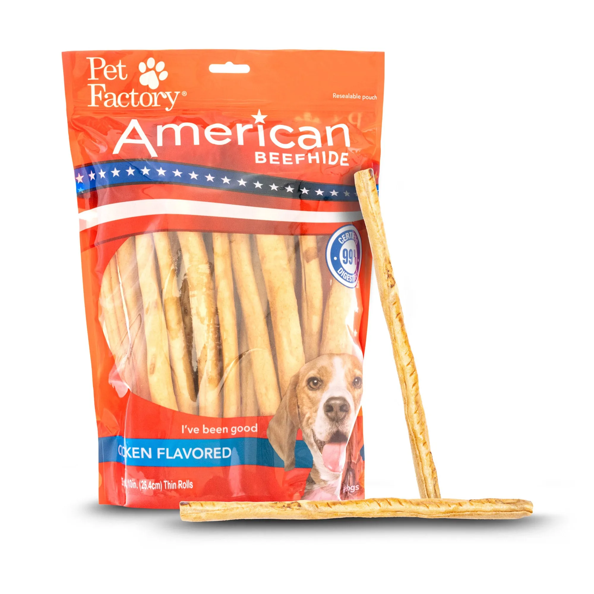 Pet Factory - American Beefhide Thin Rolls 10", 35-Pack Dog Treats