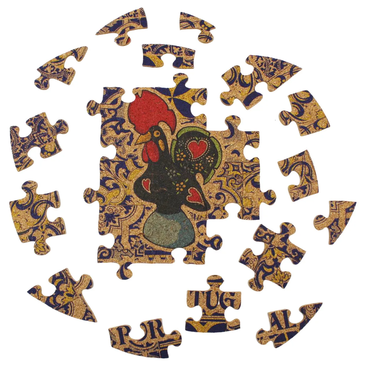 Portuguese Cork Puzzle Made in Portugal Good Luck Rooster and Tile Themed