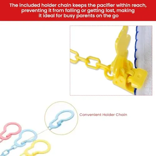 Safe-O-Kid, Animal Design Silicone Pacifier/Soother with Holder Chain- Yellow Dog