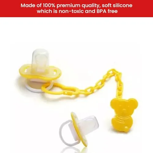 Safe-O-Kid, Animal Design Silicone Pacifier/Soother with Holder Chain- Yellow Dog