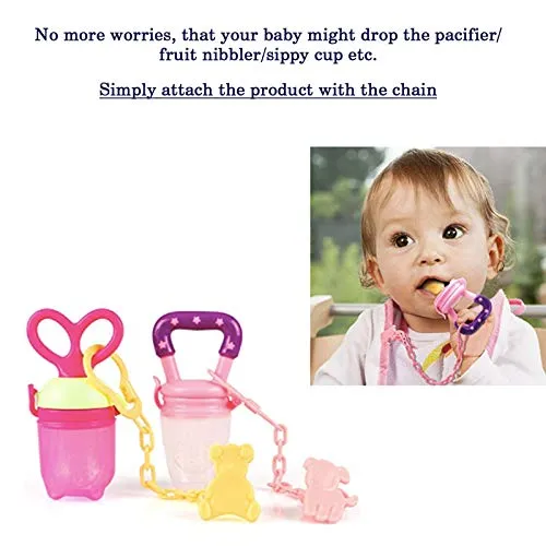 Safe-O-Kid, Animal Design Silicone Pacifier/Soother with Holder Chain- Yellow Dog