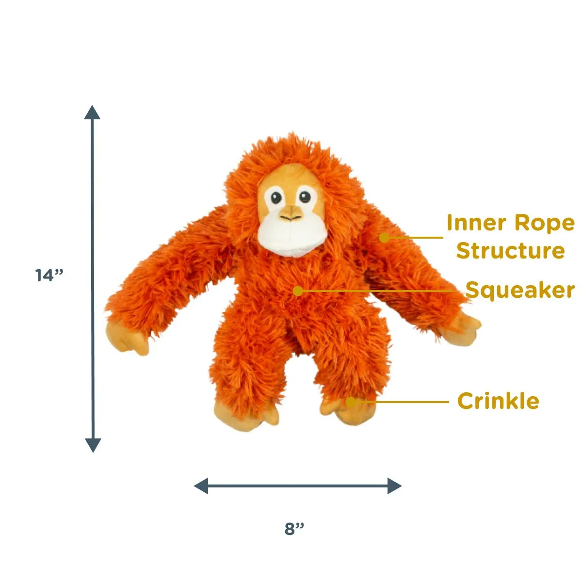 Squeaky Plush Dog Toy: Orangutan Rope Body