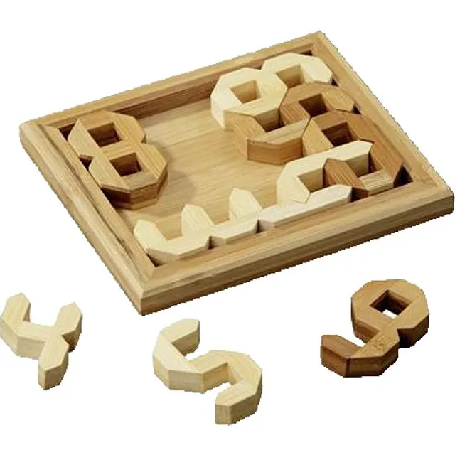 Tricky Numbers, Bamboo Puzzle brain teaser puzzle, wood, handmade 3D puzzle-sort into correct order